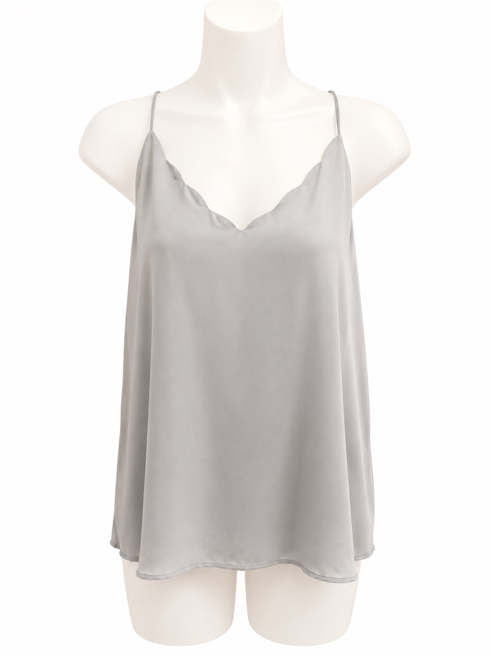 Naked Zebra Silver Scalloped V-Neck Chiffon Cami Tank Top Medium